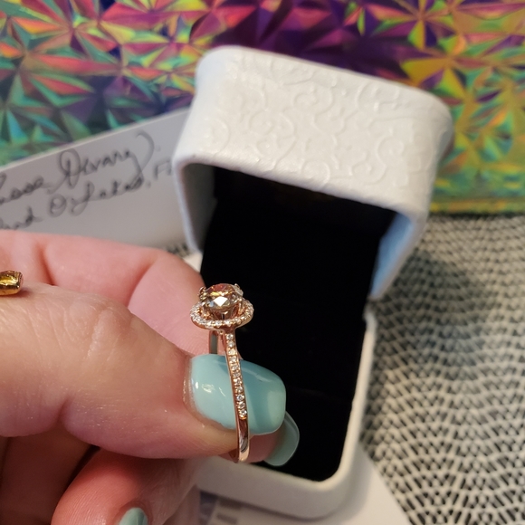 Chocolate and White Diamond Rose Gold Halo Ring - Picture 3 of 8